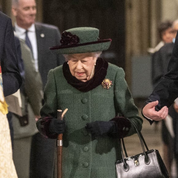 La princesse Anne, son mari Timothy Laurence, La reine Elisabeth II d'Angleterre et Le prince Andrew, duc d'York - Service d'action de grâce en hommage au prince Philip, duc d'Edimbourg, à l'abbaye de Westminster à Londres.