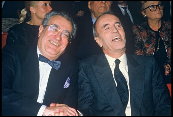 Archives - Georges Fillioud et André Rousselet - Premier anniversaire de Canal+ en 1985.