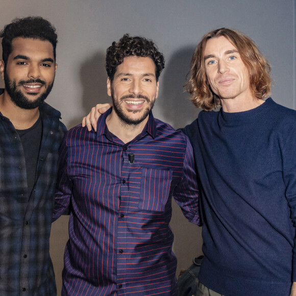 Az, Redouane Bougheraba, Ben Mazué - Backstage pendant l'émission On Est En Direct (OEED) , présentée par Laurent Ruquier et diffusée en direct le 16 janvier 2021 sur France 2 à Paris le 16 janvier 2021 © Jack Tribeca / Bestimage 