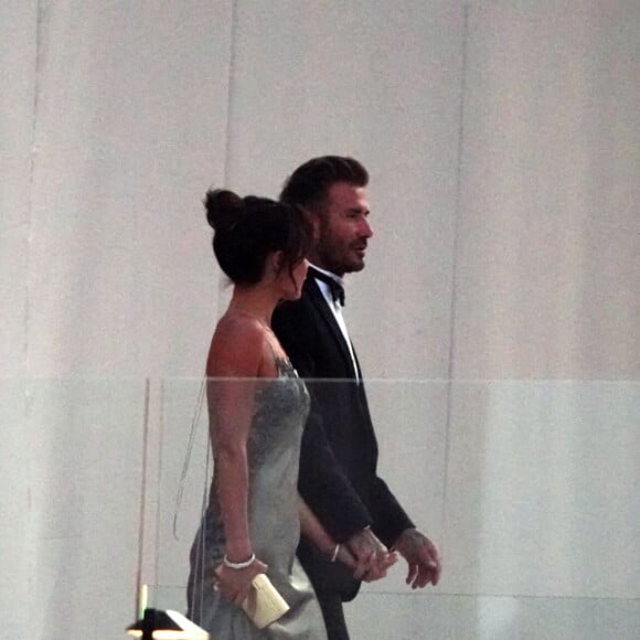 David and Victoria Beckham en costume au mariage de leur fils Brooklyn à Miami, Floride, USA le 9 avril 2022. Photo by Pichichipixx / SplashNews/ABACAPRESS.COM