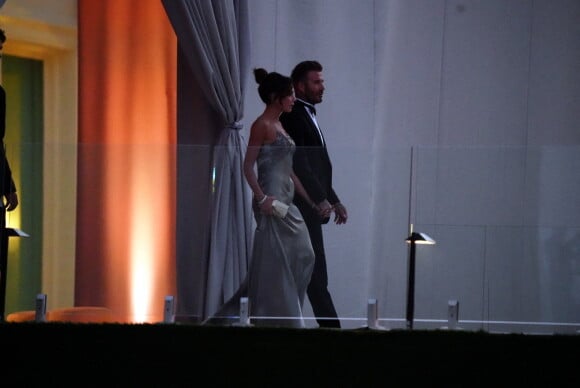David and Victoria Beckham en costume au mariage de leur fils Brooklyn à Miami, Floride, USA le 9 avril 2022. Photo by Pichichipixx / SplashNews/ABACAPRESS.COM
