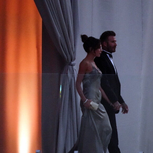 David and Victoria Beckham en costume au mariage de leur fils Brooklyn à Miami, Floride, USA le 9 avril 2022. Photo by Pichichipixx / SplashNews/ABACAPRESS.COM