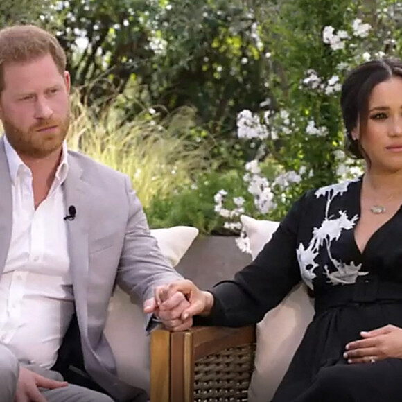 Le prince Harry et Meghan Markle lors de leur interview télé avec Oprah Winfrey, mars 2021. © Capture TV CBS via Bestimage