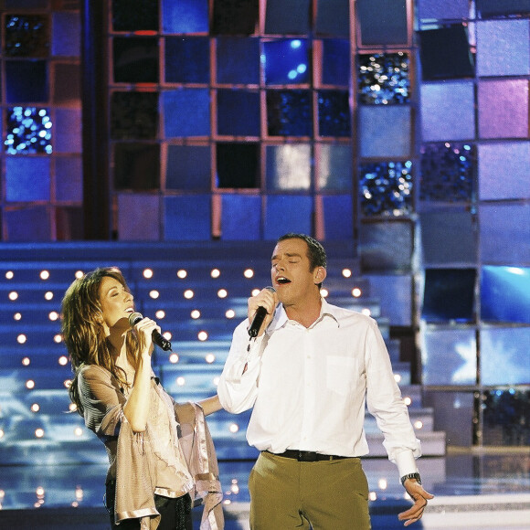 Céline Dion et Garou - Enregistrement de l'émission "Vivement Dimanche" avec C.Dion comme invitée. Le 18 mars 2002 © Patrick Carpentier / Bestimage 