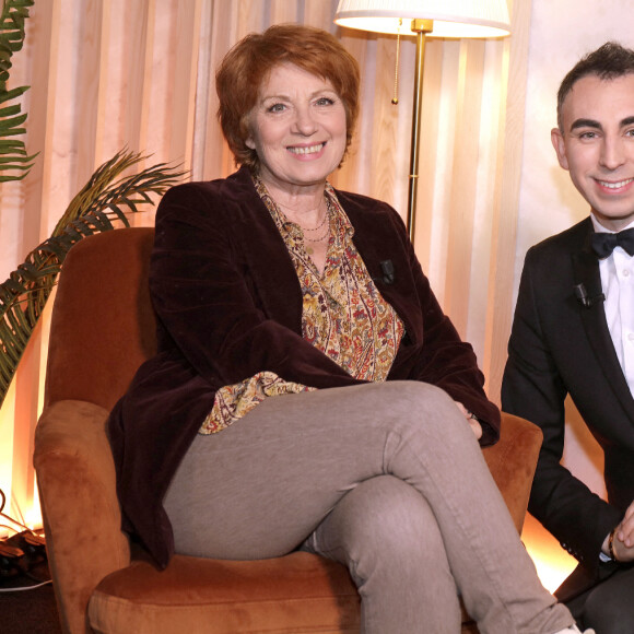 Exclusif - Veronique Genest et Jordan de Luxe lors de l'enregistrement de l'émission "Chez Jordan". Le 11 avril 2022 © Cédric Perrin / Bestimage 
