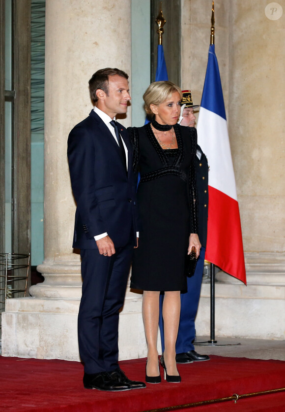 Emmanuel Macron et sa femme Brigitte Macron - Dîner d'Etat au Palais de l'Elysée en l'honneur de M. Aoun (Président de la République Libanaise) à Paris, le 25 septembre 2017