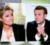 Interview télévisée du président de la république, Emmanuel Macron par les journalistes Anne- Sophie Lapix (France Televisions) et Gilles Bouleau (TF1), au palais de l'Elysée, Paris, le 14 octobbre 2020