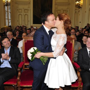 Emilie Dequenne et son époux Michel Ferracci - Mariage de Michel Ferracci et Emilie Dequenne à la mairie du 10e arrondissement, le samedi 11 octobre 2014 à Paris.11/10/2014 - Paris