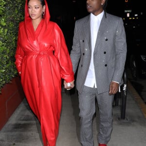 Rihanna, enceinte, et son compagnon ASAP Rocky arrivent au restaurant "Giorgio Baldi" à Los Angeles, le 12 février 2022. 