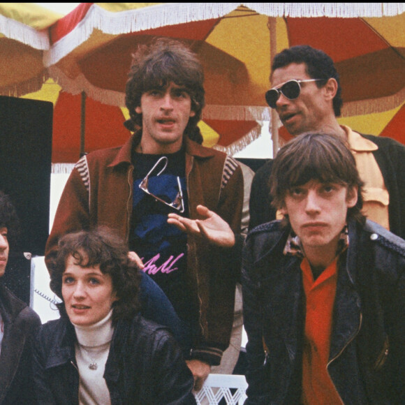 Le groupe Téléphone au Festival de Cannes avec Jean-Marie Périer (Louis Bertignac, Corine, Jean-Louis Aubert et Richard Kolinka