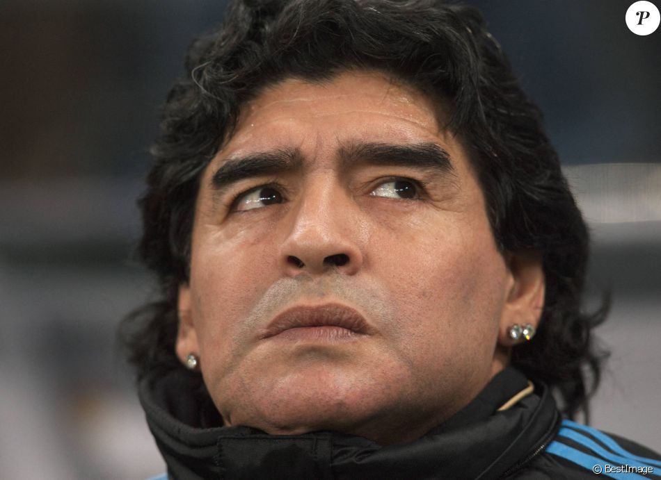 Diego Maradona, entraineur de l&#039;Argentine lors du match Argentine / Allemagne le 3 juillet 2010. © Imago / Panoramic / Bestimage