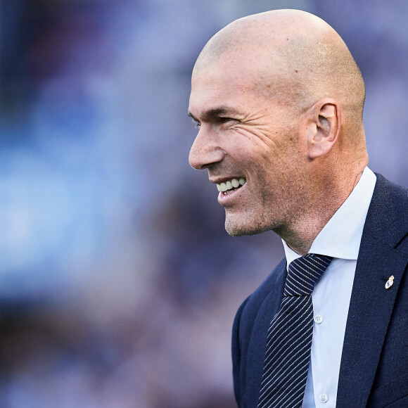 Zinédine Zidane lors du match de football de La Liga opposant le Real Sociedad au Real Madrid au Deportivo Alavés au stade Anoeta à Saint-Sébastien, Espagne, le 12 mai 2019. Real Sociedad a gagné 3-1. 