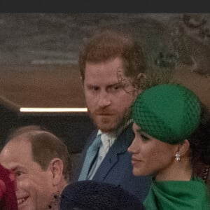 Le prince William, duc de Cambridge, et Catherine (Kate) Middleton, duchesse de Cambridge, Le prince Harry, duc de Sussex, Meghan Markle, duchesse de Sussex - La famille royale d'Angleterre lors de la cérémonie du Commonwealth en l'abbaye de Westminster à Londres le 9 mars 2020. 