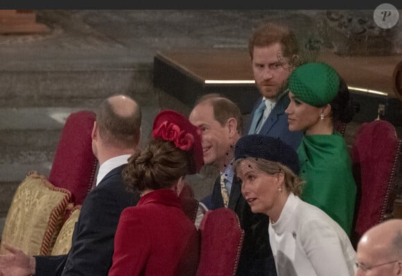 Le prince William, duc de Cambridge, et Catherine (Kate) Middleton, duchesse de Cambridge, Le prince Harry, duc de Sussex, Meghan Markle, duchesse de Sussex - La famille royale d'Angleterre lors de la cérémonie du Commonwealth en l'abbaye de Westminster à Londres le 9 mars 2020. 