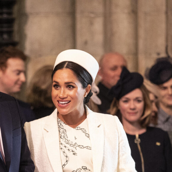 Catherine Kate Middleton, duchesse de Cambridge, le prince William, duc de Cambridge, le prince Harry, duc de Sussex, Meghan Markle, enceinte, duchesse de Sussex lors de la messe en l'honneur de la journée du Commonwealth à l'abbaye de Westminster à Londres le 11 mars 2019. 