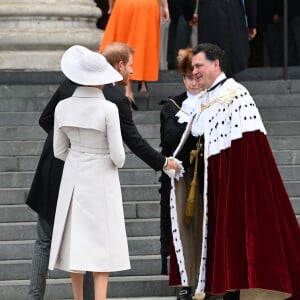 Le prince Harry et Meghan Markle - Les membres de la famille royale et les invités lors de la messe du jubilé, célébrée à la cathédrale Saint-Paul de Londres le 3 juin 2022. 