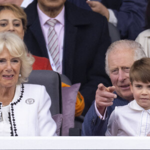 Camilla Parker Bowles, duchesse de Cornouailles, Le prince Charles, prince de Galles, Le prince Louis de Cambridge - Jubilé de platine de la reine Elisabeth II d'Angleterre à Bukingham Palace à Londres, le 5 juin 2022. 
