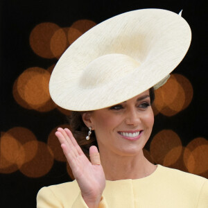 Catherine (Kate) Middleton, duchesse de Cambridge, - Les membres de la famille royale et les invités à la sortie de la messe du jubilé, célébrée à la cathédrale Saint-Paul de Londres, Royaume Uni, le 3 juin 2022. 