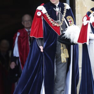 Le prince William, duc de Cambridge, lors de la cérémonie de l'ordre de la Jarretière à la chapelle Saint-Georges du château de Windsor. Cette année pour la première fois Camilla Parker Bowles, duchesse de Cornouailles, a été investie comme nouveau chevalier de l'ordre de la Jarretière par la reine et a pu participer à la procession au côté du prince Charles. Londres, la 13 juin 2022. 