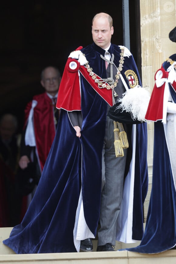 Le prince William, duc de Cambridge, lors de la cérémonie de l'ordre de la Jarretière à la chapelle Saint-Georges du château de Windsor. Cette année pour la première fois Camilla Parker Bowles, duchesse de Cornouailles, a été investie comme nouveau chevalier de l'ordre de la Jarretière par la reine et a pu participer à la procession au côté du prince Charles. Londres, la 13 juin 2022. 