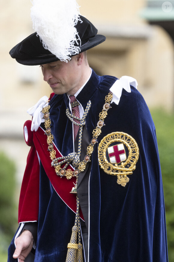 Le prince William, duc de Cambridge, lors de la cérémonie de l'ordre de la Jarretière à la chapelle Saint-Georges du château de Windsor. Cette année pour la première fois Camilla Parker Bowles, duchesse de Cornouailles, a été investie comme nouveau chevalier de l'ordre de la Jarretière par la reine et a pu participer à la procession au côté du prince Charles. Londres, la 13 juin 2022. 