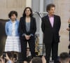 Rima Abdul-Malak, ministre de la Culture, Jack Lang, Emmanuel Macron, président de la République lors de la fête de la musique au palais de l'Elysée à Paris le 21 juin 2022