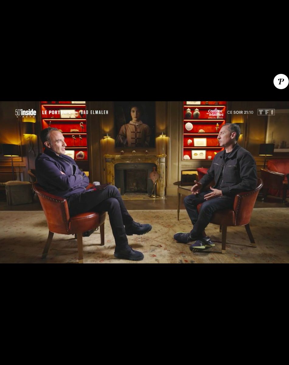 Capture d'écran de l'émission 50 Minutes Inside sur TF1 : Gad Elmaleh répond aux questions de Nikos Aliagas