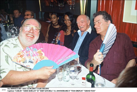 Carlos, Eddie Barclay et Eddy Mitchell lors de l'anniversaire d'Yvan Dreplin en 2003