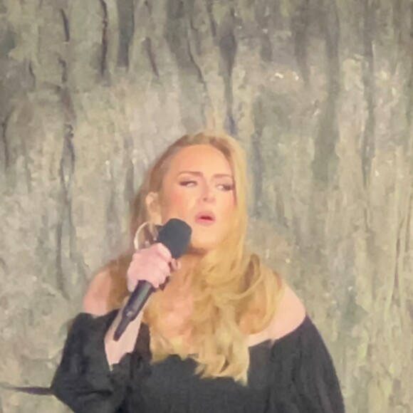 Adèle donne un concert à Hyde Park, en marge de la London Pride Parade, un drapeau aux couleurs LGBT sur les épaules. Le 2 juillet 2022. 