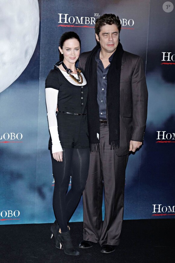 La superbe Emily Blunt et le charismatique Benicio Del Toro, à l'occasion de l'avant-première de Wolfman, à Madrid, en Espagne, le 4 février 2010.