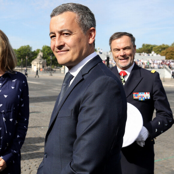 Info - Gérald Darmanin bientôt papa pour la deuxième fois - Gérald Darmanin, Ministre de l'intérieur et sa femme Rose-Marie Devillers (enceinte) - Le président français assiste au défilé du 14 juillet 2022, place de la Concorde, Paris, © Stéphane Lemouton / Bestimage