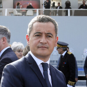 Info - Gérald Darmanin bientôt papa pour la deuxième fois - Gérald Darmanin, Ministre de l'intérieur et sa femme Rose-Marie Devillers (enceinte) - Le président français assiste au défilé du 14 juillet 2022, place de la Concorde, Paris, © Stéphane Lemouton / Bestimage