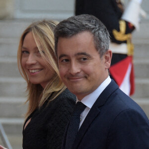 Gérald Darmanin, ministre de l'Action et des Comptes publics, et sa femme Rose-Marie Devillers - Arrivées au dîner d'Etat organisé pour la visite du président itlalien Sergio Mattarella au Palais de l'Elysée à Paris, le 5 juillet 2021.