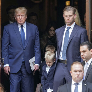 Donald Trump, Kimberly Guilfoyle, Eric Trump - Obsèques de Ivana Trump en l'église St Vincent Ferrer à New York. Le 20 juillet 2022