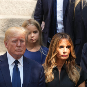 Donald Trump, Melania Trump and Barron Trump - Obsèques de Ivana Trump en l'église St Vincent Ferrer à New York. Le 20 juillet 2022 