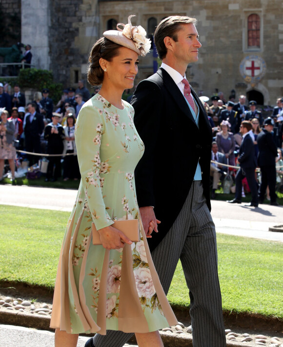Pippa Middleton (enceinte) et son mari James Matthews - Les invités arrivent à la chapelle St. George pour le mariage du prince Harry et de Meghan Markle au château de Windsor, Royaume Uni, le 19 mai 2018. 