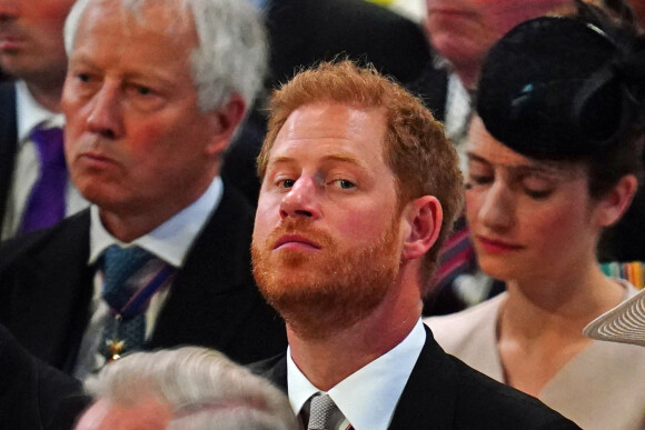 Le prince Harry - Les membres de la famille royale et les invités lors de la messe célébrée à la cathédrale Saint-Paul de Londres, dans le cadre du jubilé de platine (70 ans de règne) de la reine Elisabeth II d'Angleterre. Londres, le 3 juin 2022. 
