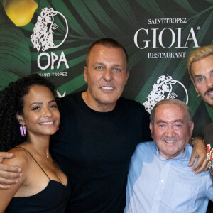 M. Pokora (Matt Pokora), sa femme Christina Milian, Jean-Roch, Levon Sayan - People dînent au restaurant "Gioia" avant de faire la fête au VIP Room à Saint-Tropez le 28 juillet 2022. © Hippolyte Hamonet/Bestimage 