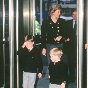 Lady Diana avec ses fils William et Harry lors d'une exposition hippique en 1988