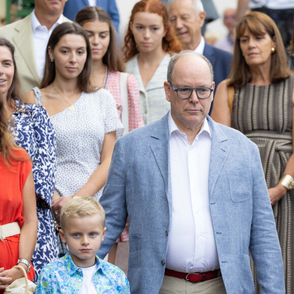 Le prince Albert II de Monaco, le prince Jacques de Monaco, marquis des Baux - La famille princière de Monaco lors du traditionnel Pique-nique des monégasques au parc princesse Antoinette à Monaco le 3 septembre 2022. © Olivier Huitel/Pool Monaco/Bestimage 
