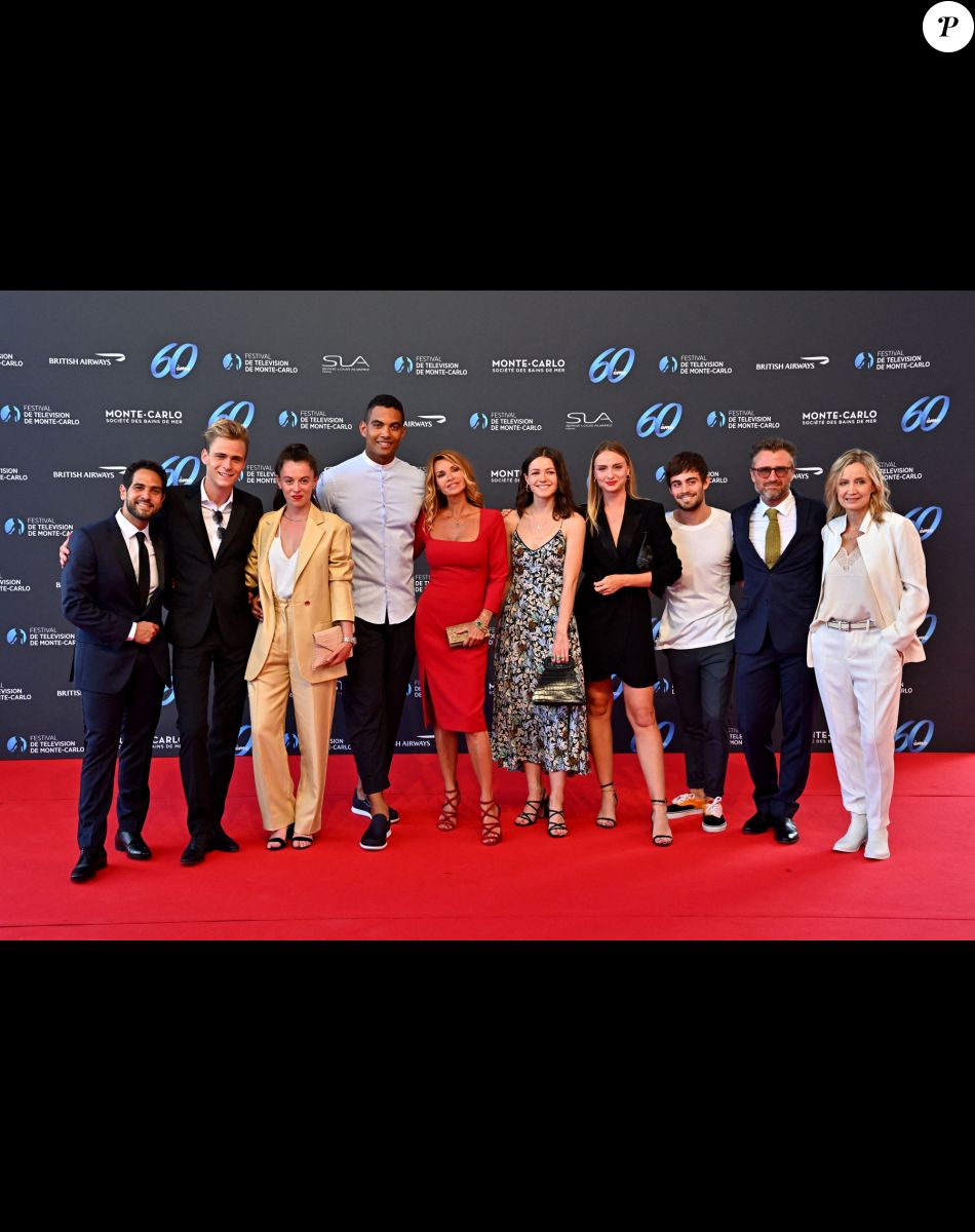 Samy Gharbi, Hector Langevin, Camille Genau, Terence Telle, Ingrid Chauvin, Julie Sassoust, Aurélie Pons ,Clément Remiens, Alexandre Brasseur et Catherine Marchal lors de la soirée d'ouverture du 60ème Festival de Télévision de Monte-Carlo au Grimaldi Forum à Monaco, le 18 juin 2021. © Bruno Bébert/Bestimage