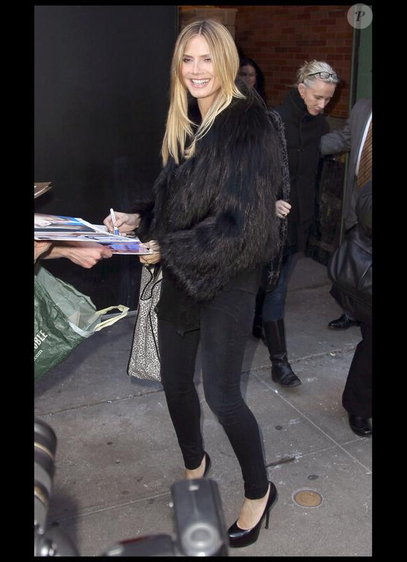 Heidi Klum à New York à son arrivée à Good Morning America le 8 février