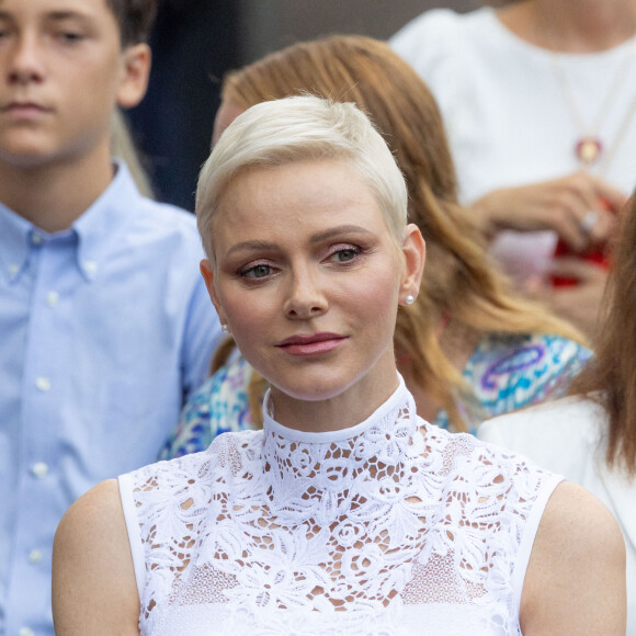 La princesse Charlene de Monaco - La famille princière de Monaco lors du traditionnel Pique-nique "U Cavagnetu" des monégasques au parc princesse Antoinette à Monaco. © Olivier Huitel/Pool Monaco/Bestimage