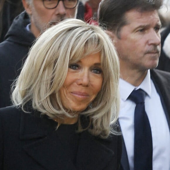 Brigitte Macron - Obsèques de Jean-Pierre Pernaut en la Basilique Sainte-Clotilde à Paris le 9 mars 2022.