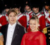 Prince Christian et princesse Isabella - Arrivées au diner du jubilé des 50 ans de règne de la reine Margrethe II de Danemark au Royal Theatre à Copenhague. Le 10 septembre 2022 