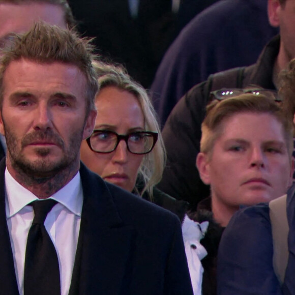 David Beckham rend un dernier hommage à la reine Elizabeth II d'Angleterre à Westminster Hall à Londres, le le 16 septembre 2022. L'ancien footballeur a attendu son tour dans la file d'attente au milieu des Britanniques et des touristes. Les funérailles de la souveraine se dérouleront le 19 septembre 2022. 