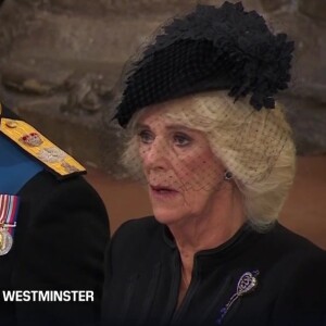 Le roi Charles III et Camilla très affectés durant le God save the king, ce lundi 19 septembre 2022 à Londres, pour les obsèques de la reine Elizabeth II