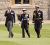 Le prince Harry, duc de Sussex, La princesse Anne,Timothy Laurence (Tim) - Procession pédestre des membres de la famille royale depuis la grande cour du château de Windsor (le Quadrangle) jusqu'à la Chapelle Saint-Georges, où se tiendra la cérémonie funèbre des funérailles d'Etat de reine Elizabeth II d'Angleterre. Windsor, le 19 septembre 2022 