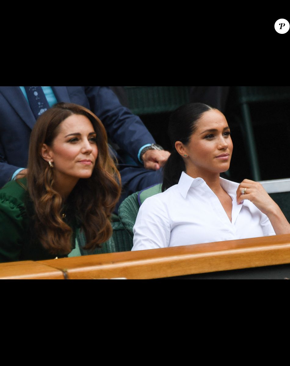 Archives - Catherine (Kate) Middleton, duchesse de Cambridge, Meghan Markle, duchesse de Sussex, sont dans les tribunes lors de la finale femme de Wimbledon "Serena Williams - Simona Halep (2/6 - 2/6) à Londres le 13 juillet 2019. © Chryslène Caillaud / Panoramic / Bestimage