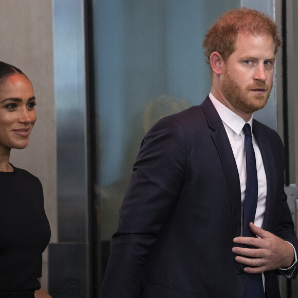 Le prince Harry, duc de Sussex et Meghan Markle, duchesse de Sussex, lors de la célébration du "Nelson Mandela International Day" au siège de l'ONU à New York. Le Prix Nelson Mandela des Nations Unies 2020 a été décerné à Mme Marianna V. Vardinoyannis de Grèce et au Dr Morissanda Kouyate de Guinée. New York, le 18 juillet 2022. 